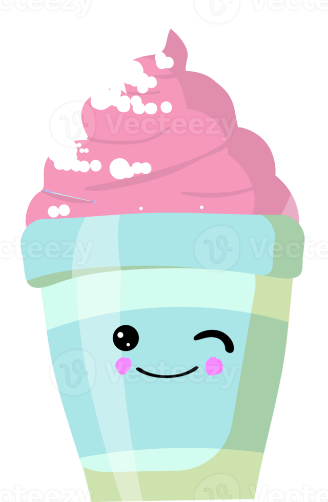 ice cream in a glass. Kawaii ice cream character png