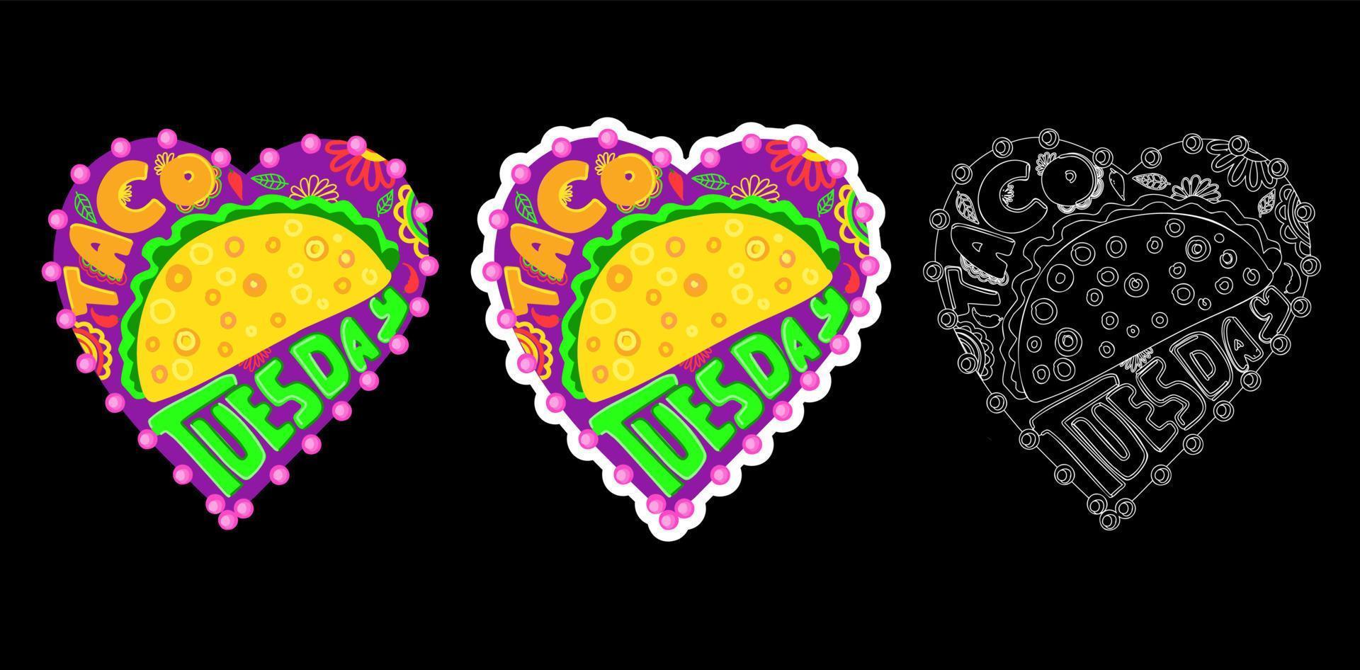 Mexican food. Tuesday taco sticker. vector
