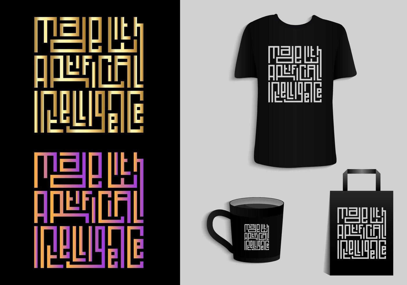 AI. Artificial Intelligence typography t-shirt , mug, tote bag, merchandise print design. Vector vintage illustration.