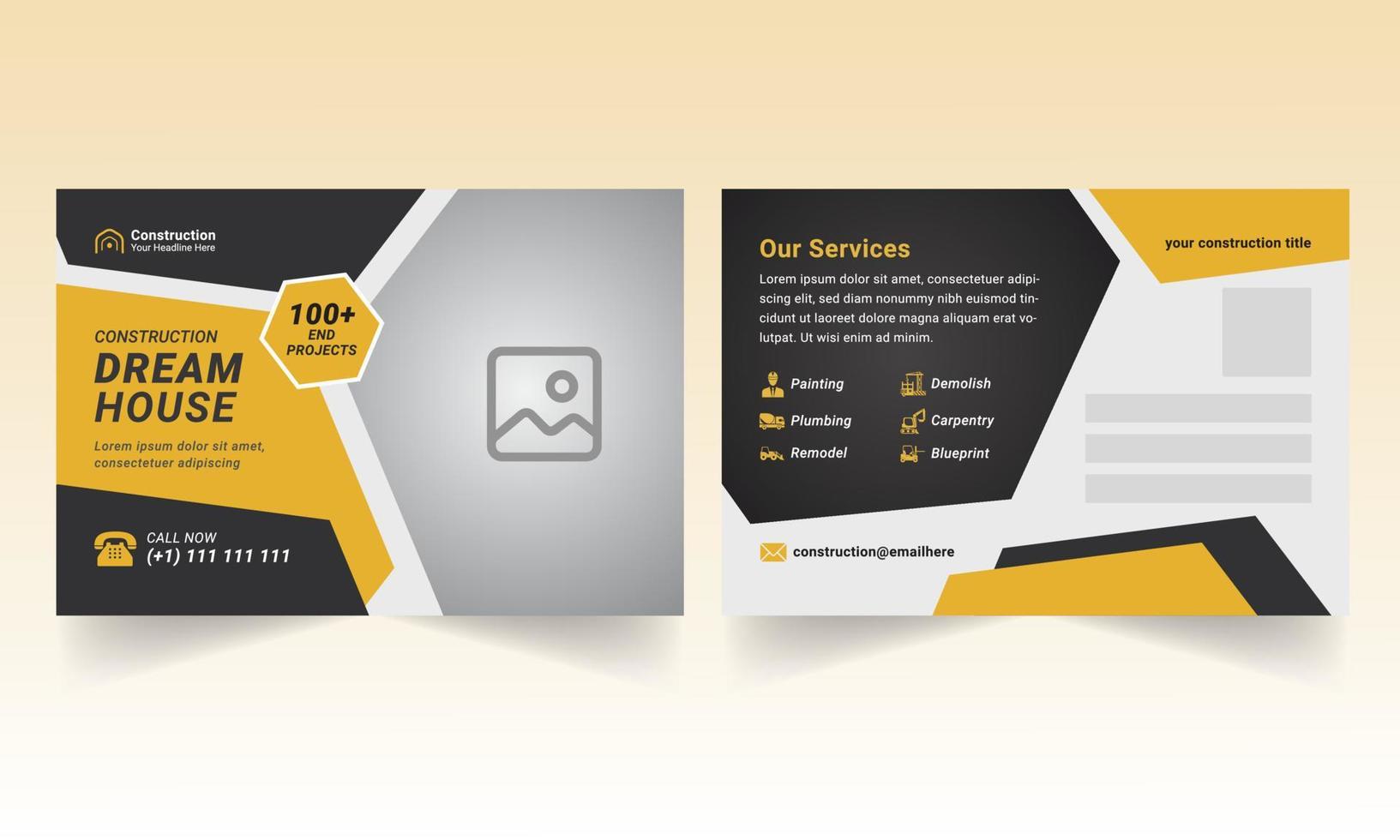 Construction postcard templates vector