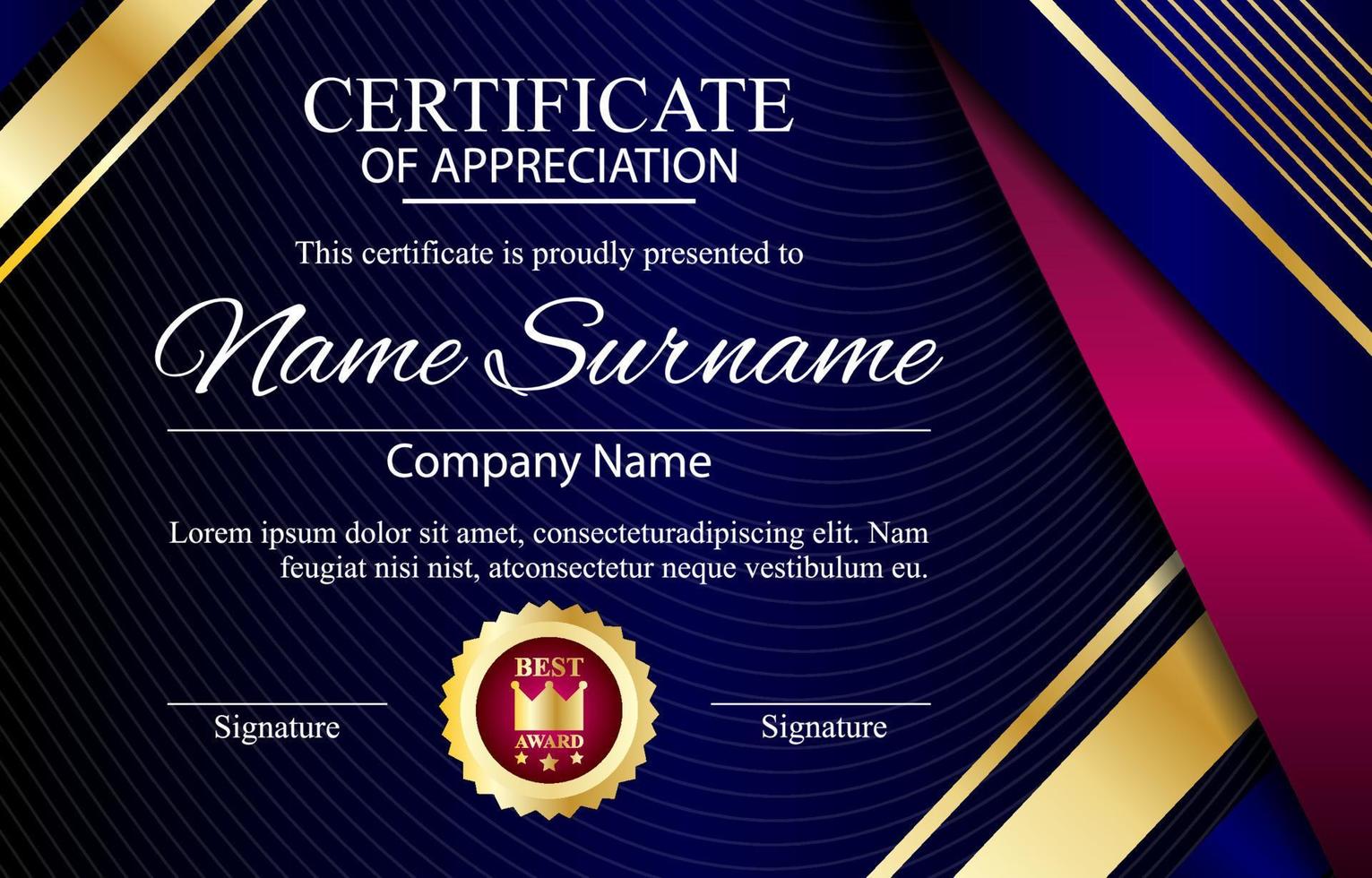 Luxury Professional Certificate Template vector