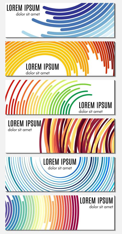Set of six colorful abstract header banners with curved lines and place for text. Vector backgrounds for web design.