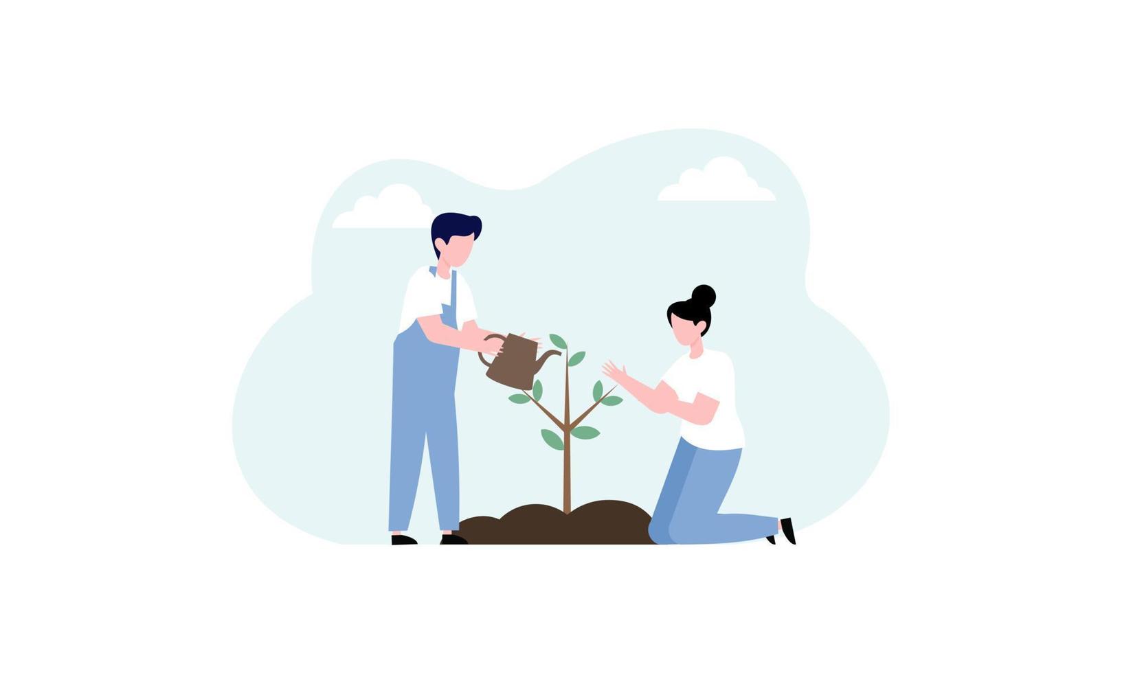 Flat design illustration tree planting vector