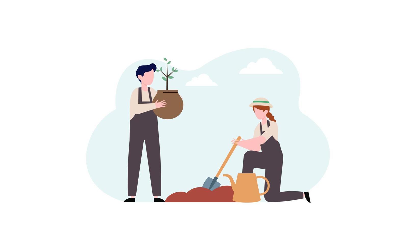 Flat design illustration tree planting vector