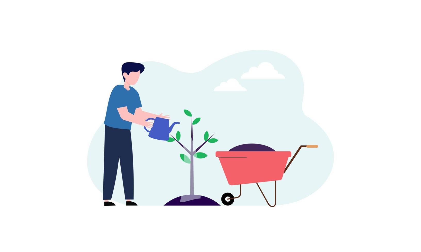 Flat design illustration tree planting vector