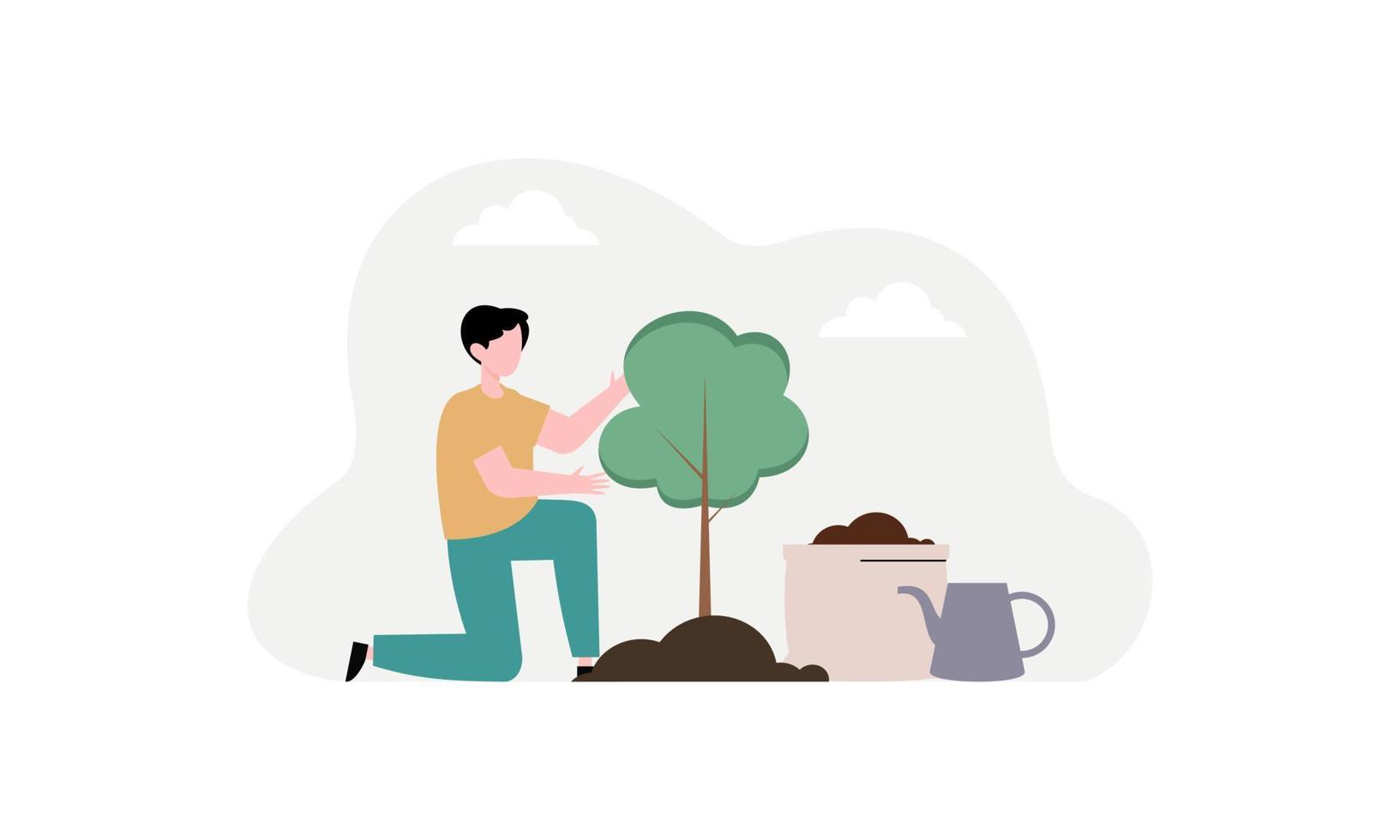 Flat design illustration tree planting vector