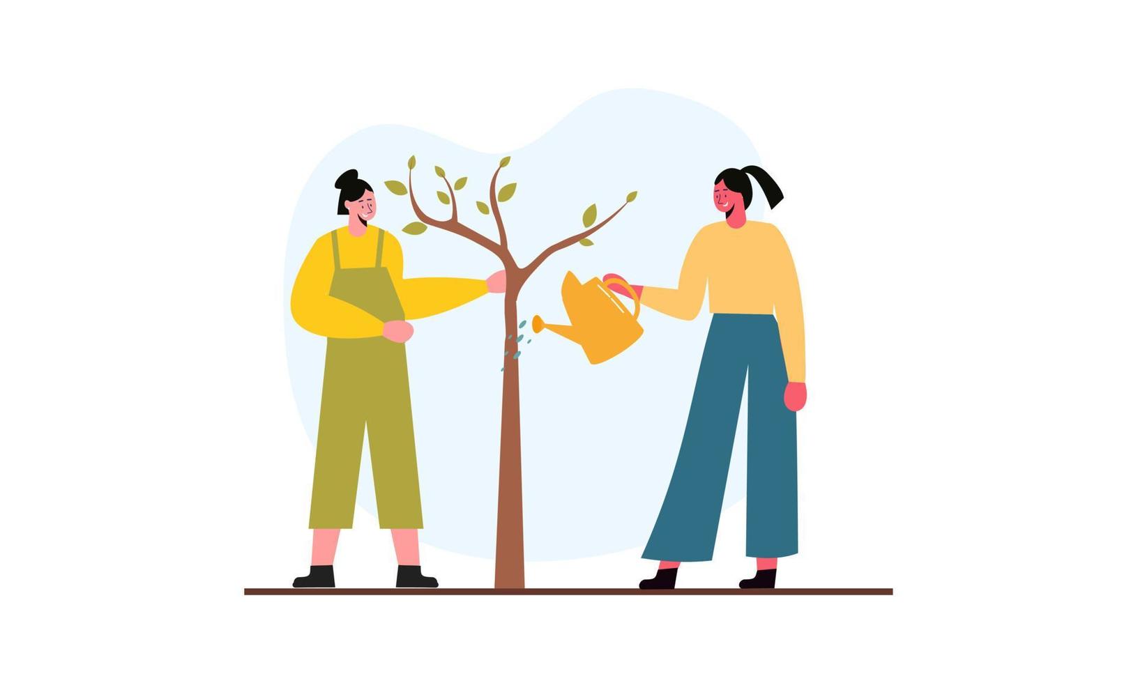 plano diseño ilustración árbol plantando vector