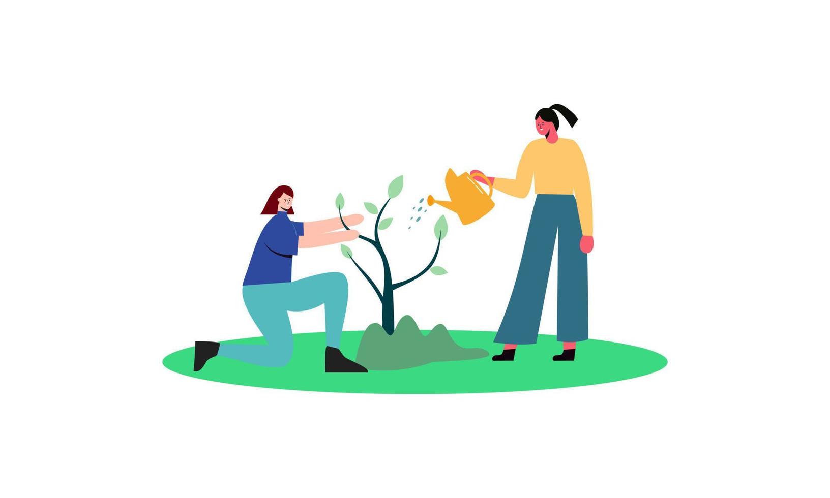 Flat design illustration tree planting vector