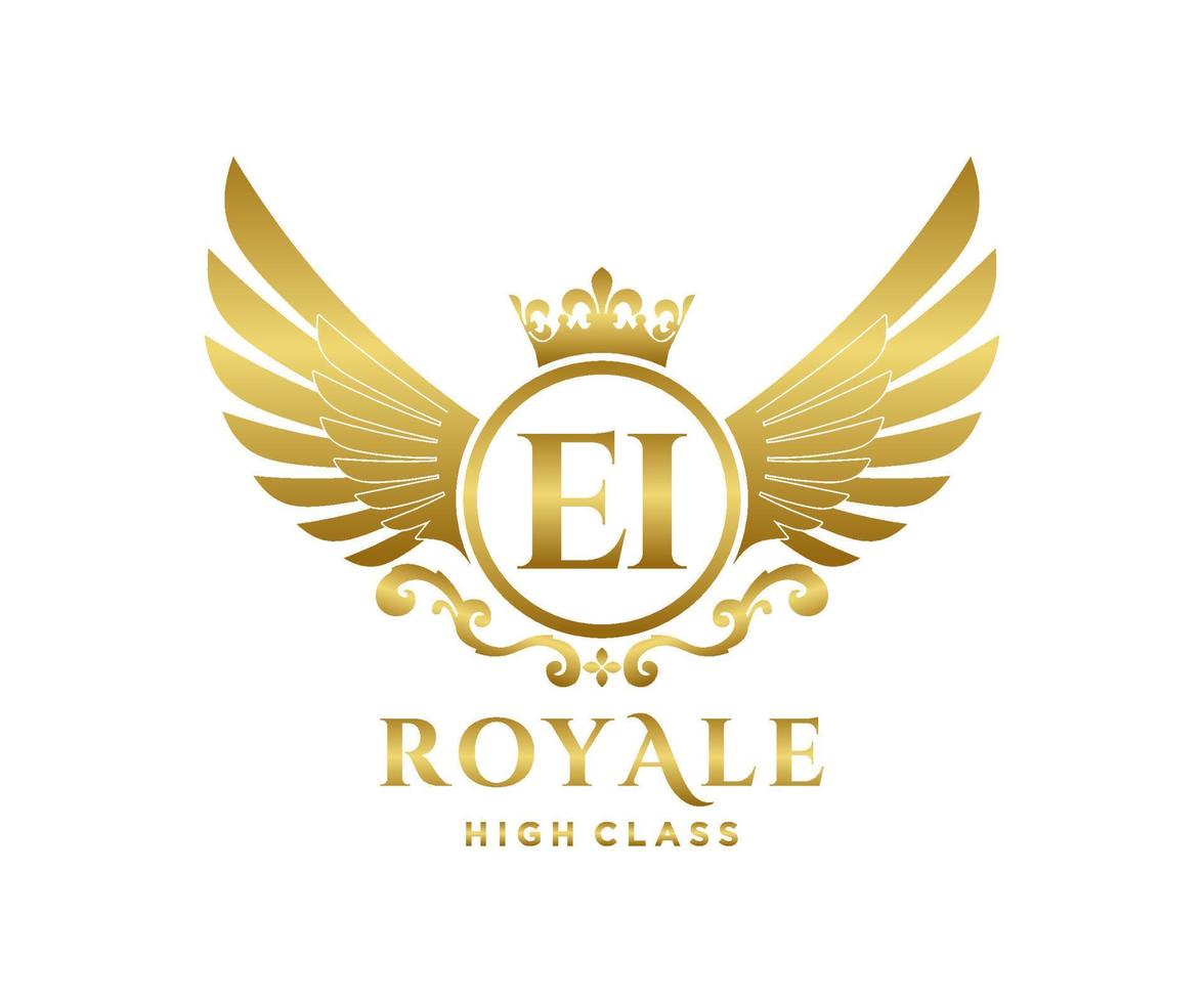 Golden Letter EI template logo Luxury gold letter with crown. Monogram alphabet . Beautiful royal initials letter. vector