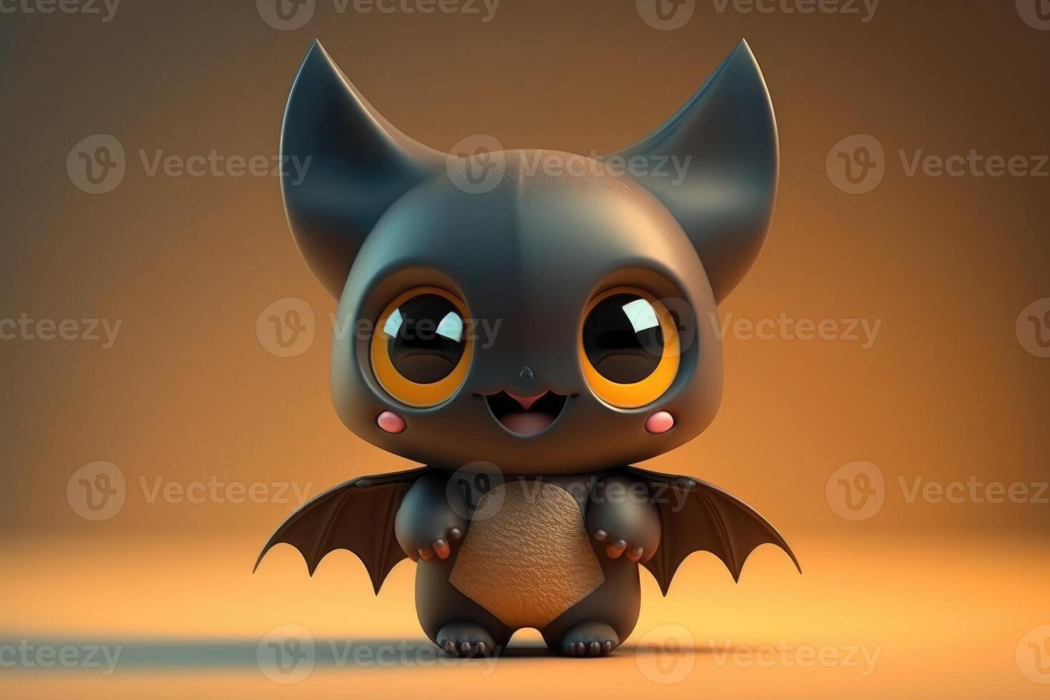 ai generado 3d linda sonrisa pequeño murciélago kawaii personaje. realista murciélago con grande ojos. foto