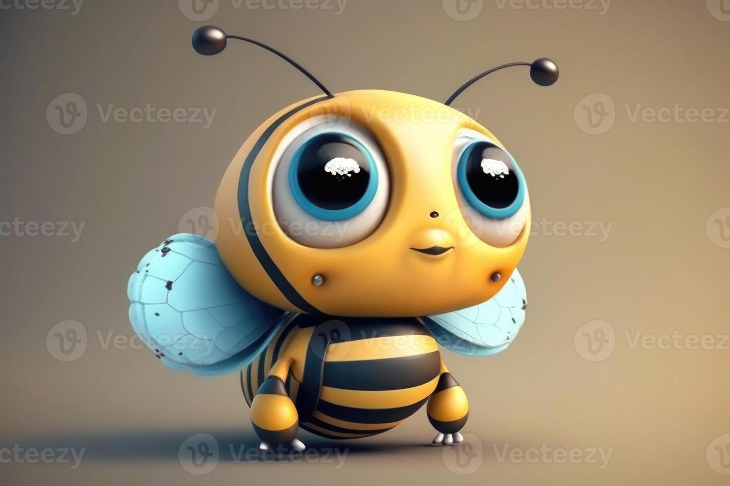 ai generado 3d linda sonrisa pequeño abeja kawaii personaje. realista abeja con grande ojos. foto