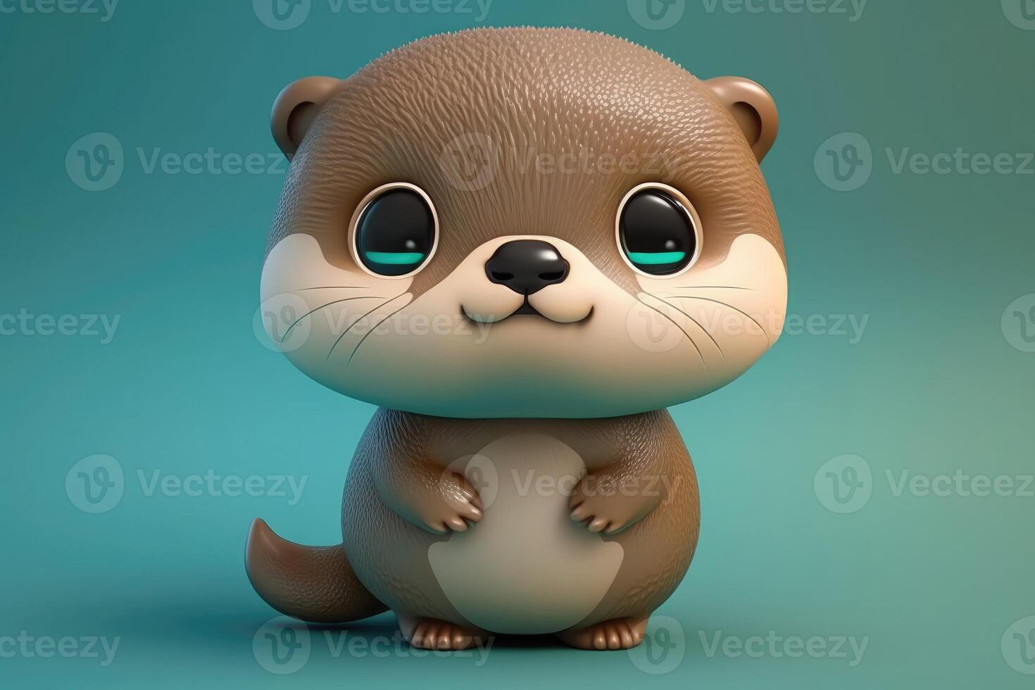 3D Cute smile little otter kawaii character. Realistic otter with big eyes. photo