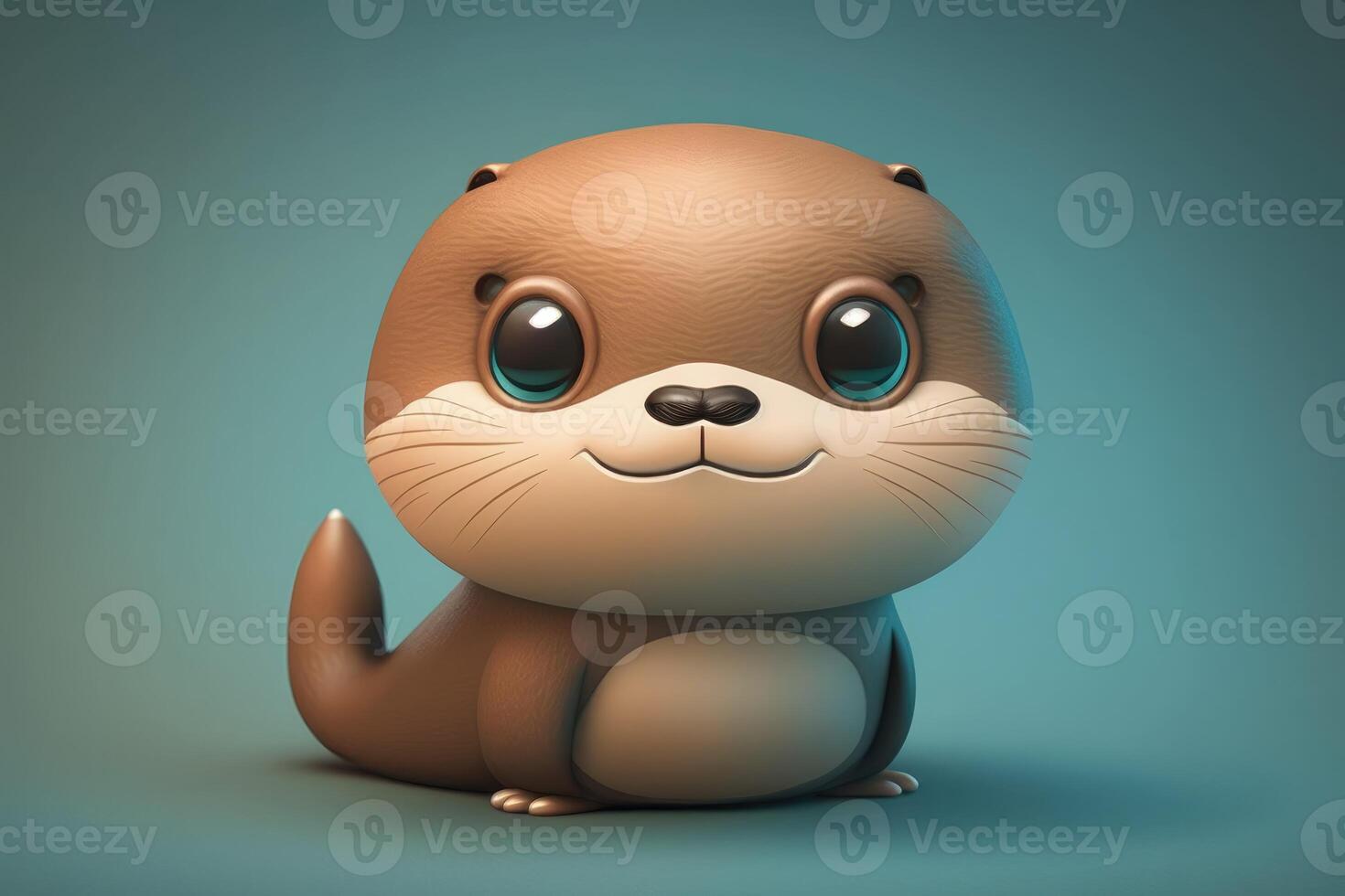 3D Cute smile little otter kawaii character. Realistic otter with big eyes. photo