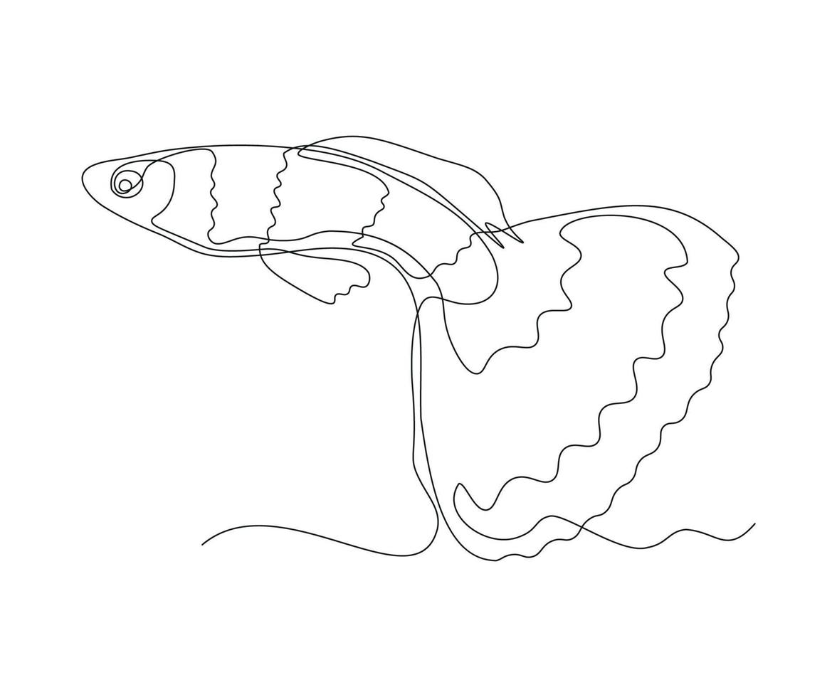 abstract Goldfish, Aquarium Fish Guppy Continuous One Line Drawing vector