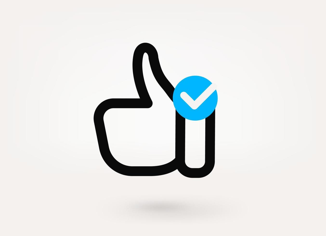 Thumbs up pictogram with approve check mark. Linear vector linear icon