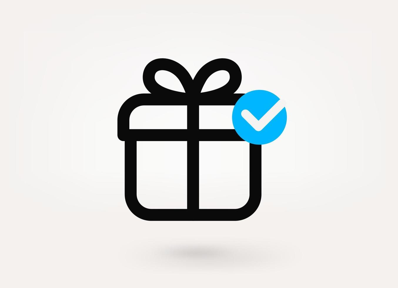Gift box pictogram with approve check mark. Linear vector linear icon