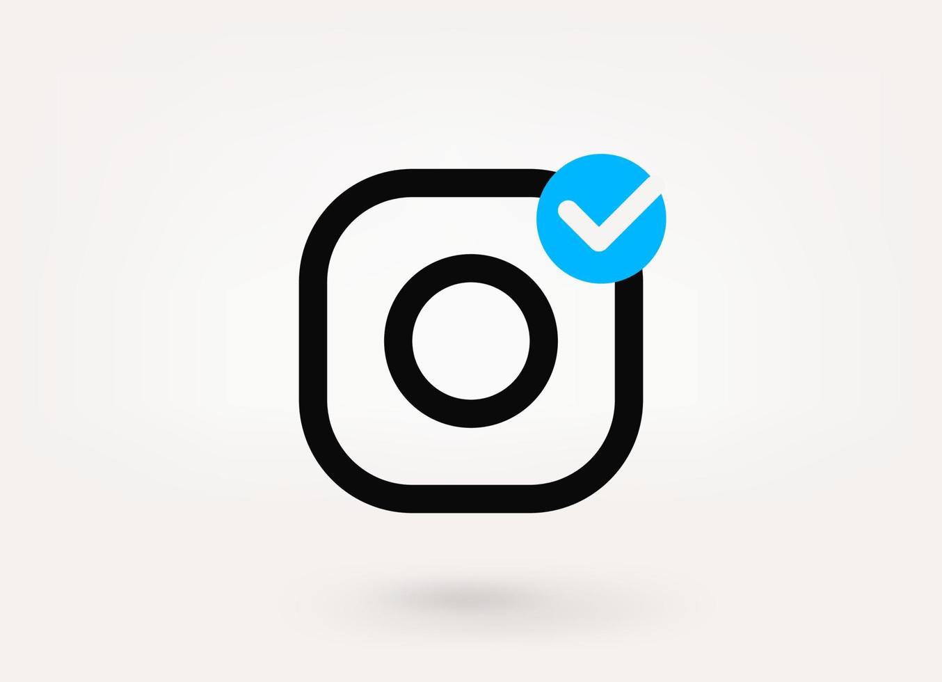 Photo camera pictogram with approve check mark. Linear vector linear icon