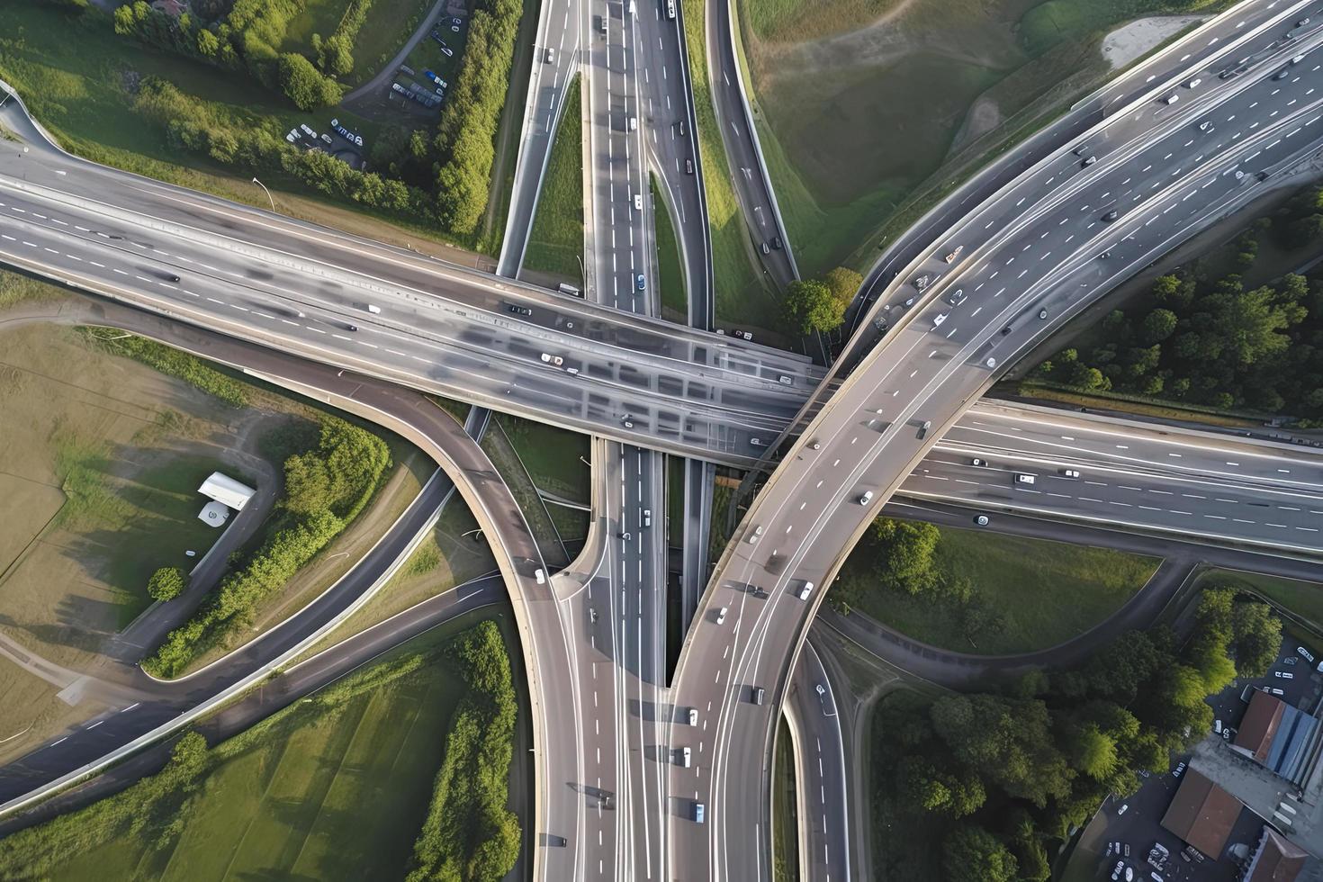 Highway junction from aerial view photo