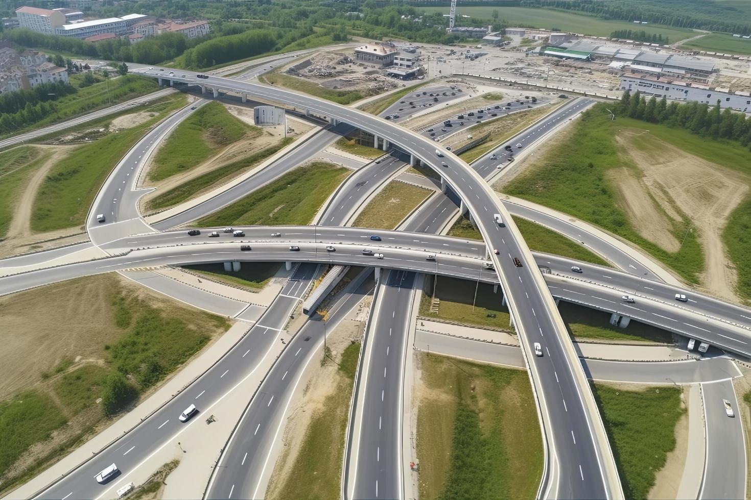 Highway junction from aerial view photo