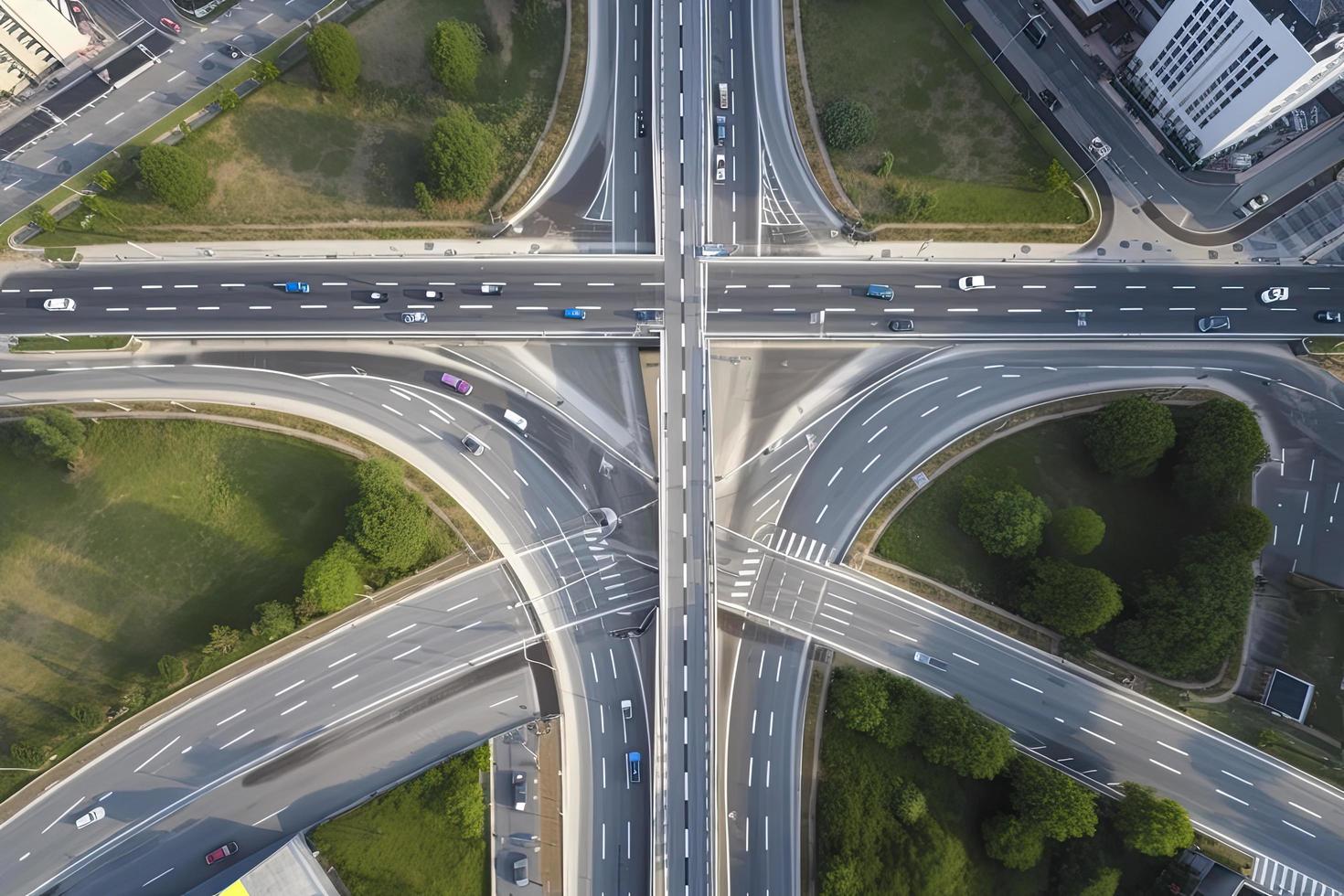 Highway junction from aerial view photo