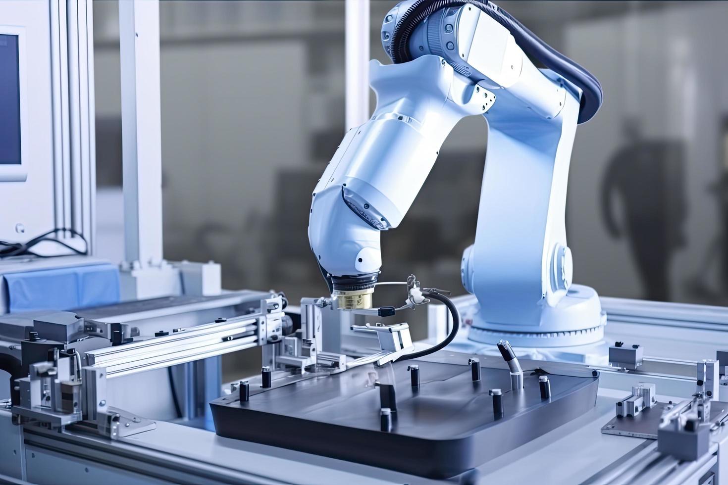 industrial machine robot, smart modern factory automation using advanced machines, industrial 4.0 manufacturing process photo