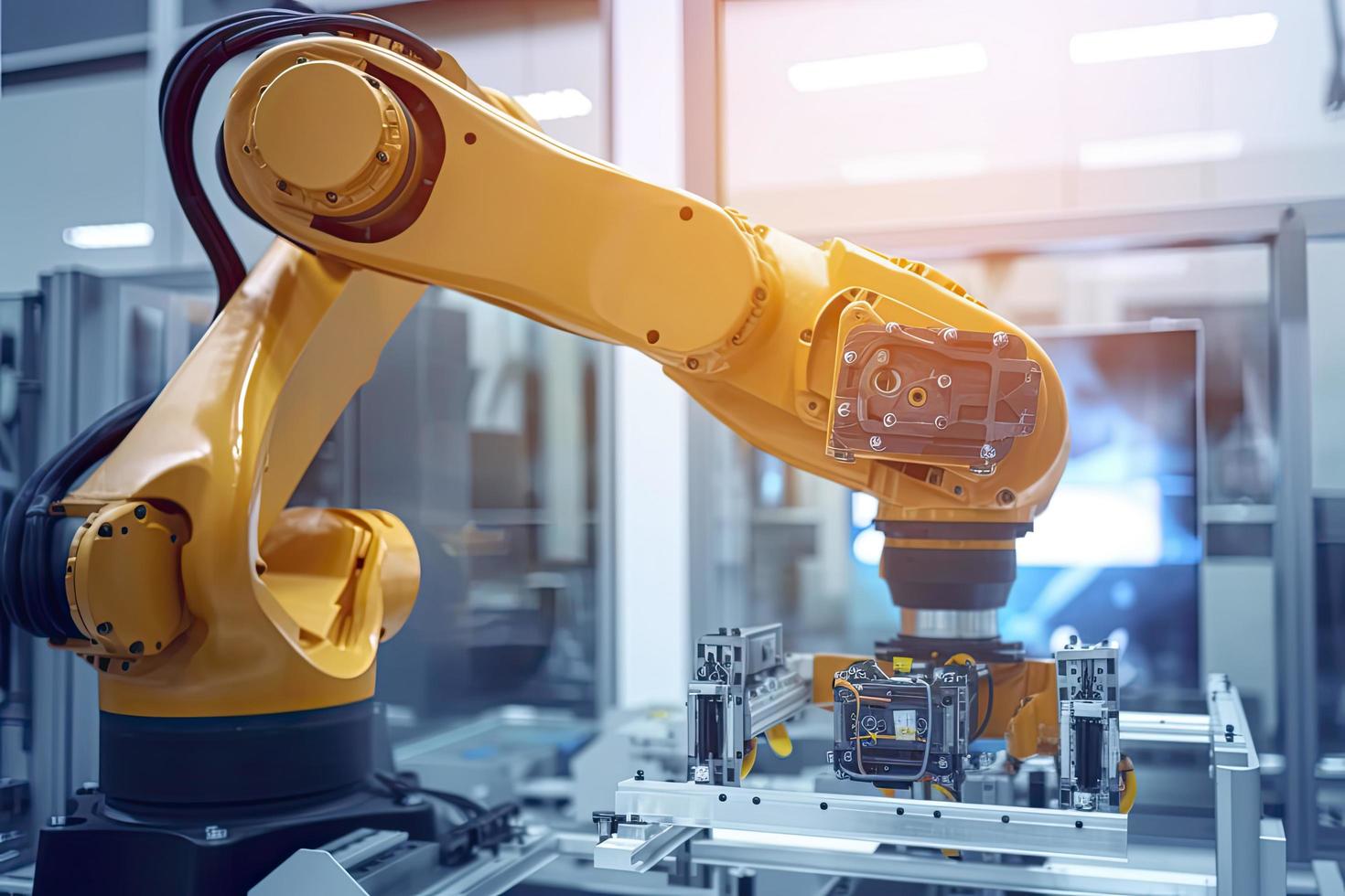 industrial machine robot, smart modern factory automation using advanced machines, industrial 4.0 manufacturing process photo