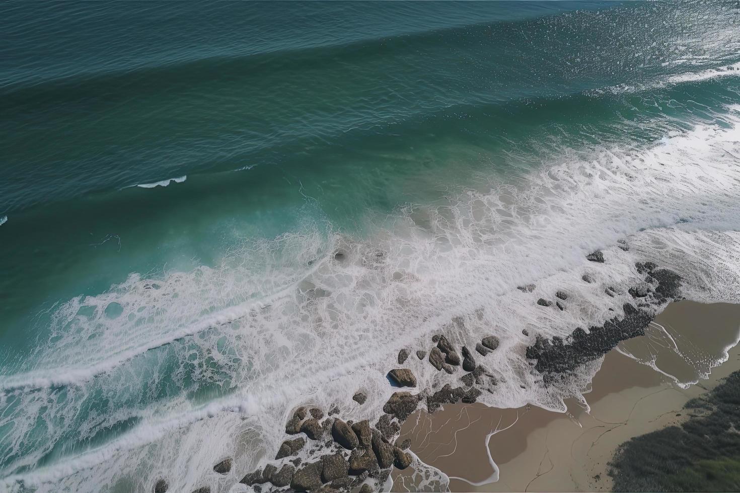 zumbido ver de playa con olas y turquesa agua foto