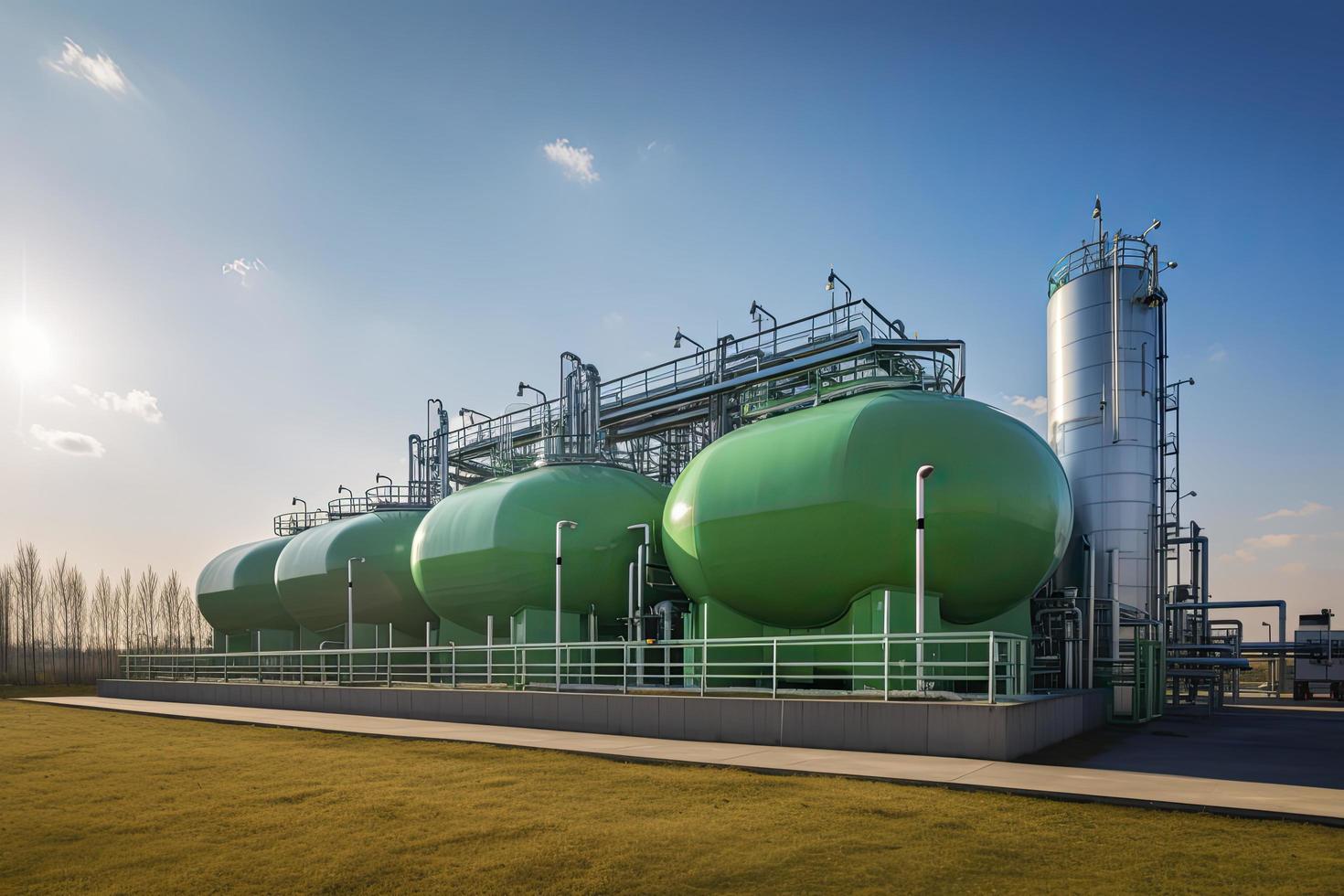 Green Hydrogen renewable energy production facility - green hydrogen gas for clean electricity solar and windturbine facility photo