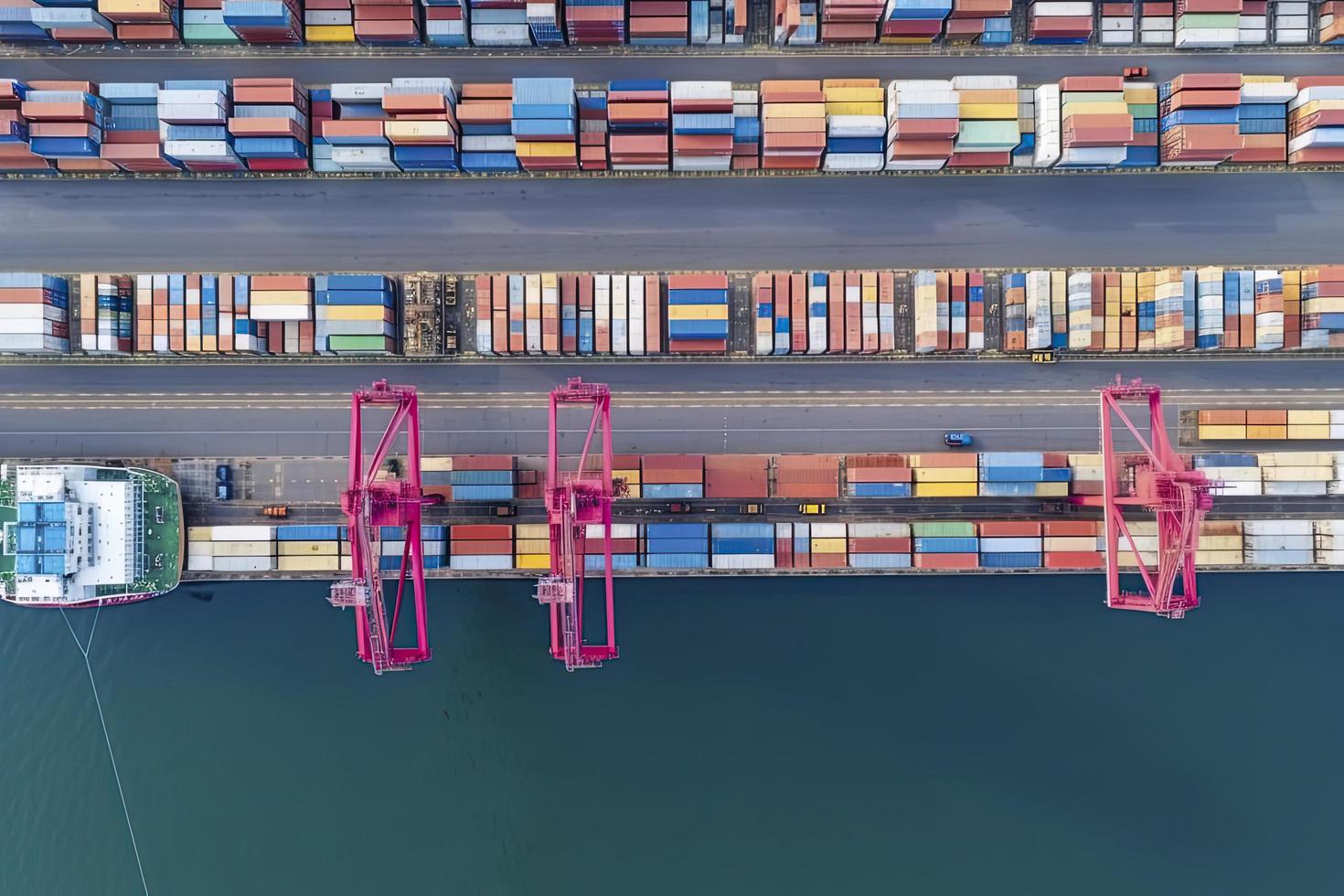 Aerial view container ship in port at container terminal port photo