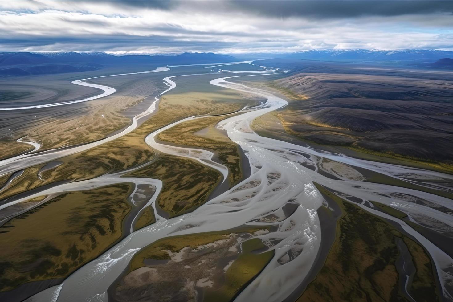 Aerial view of braided river. Scenic view of Markarfljot in Iceland photo