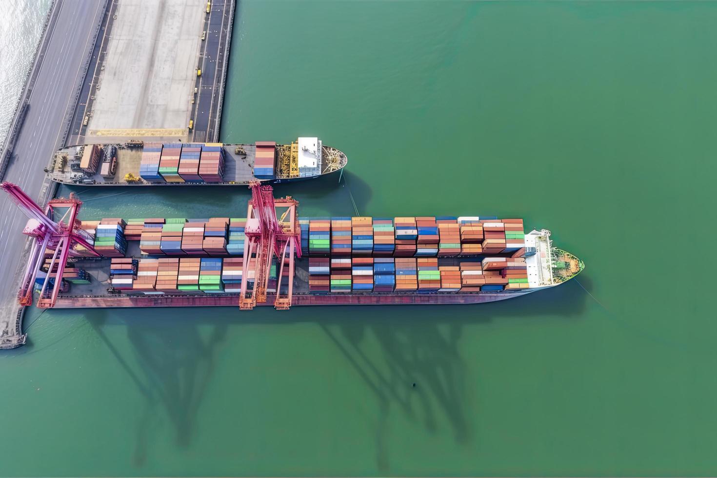 Aerial view container ship in port at container terminal port photo