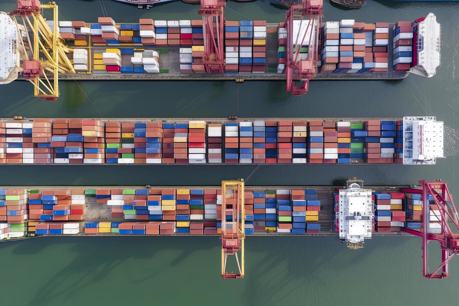 Aerial view container ship in port at container terminal port photo