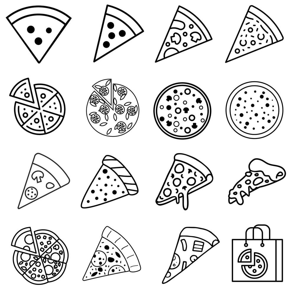 Pizza icono vector colocar. pizzería ilustración firmar recopilación. rápido comida símbolo. comida logo.