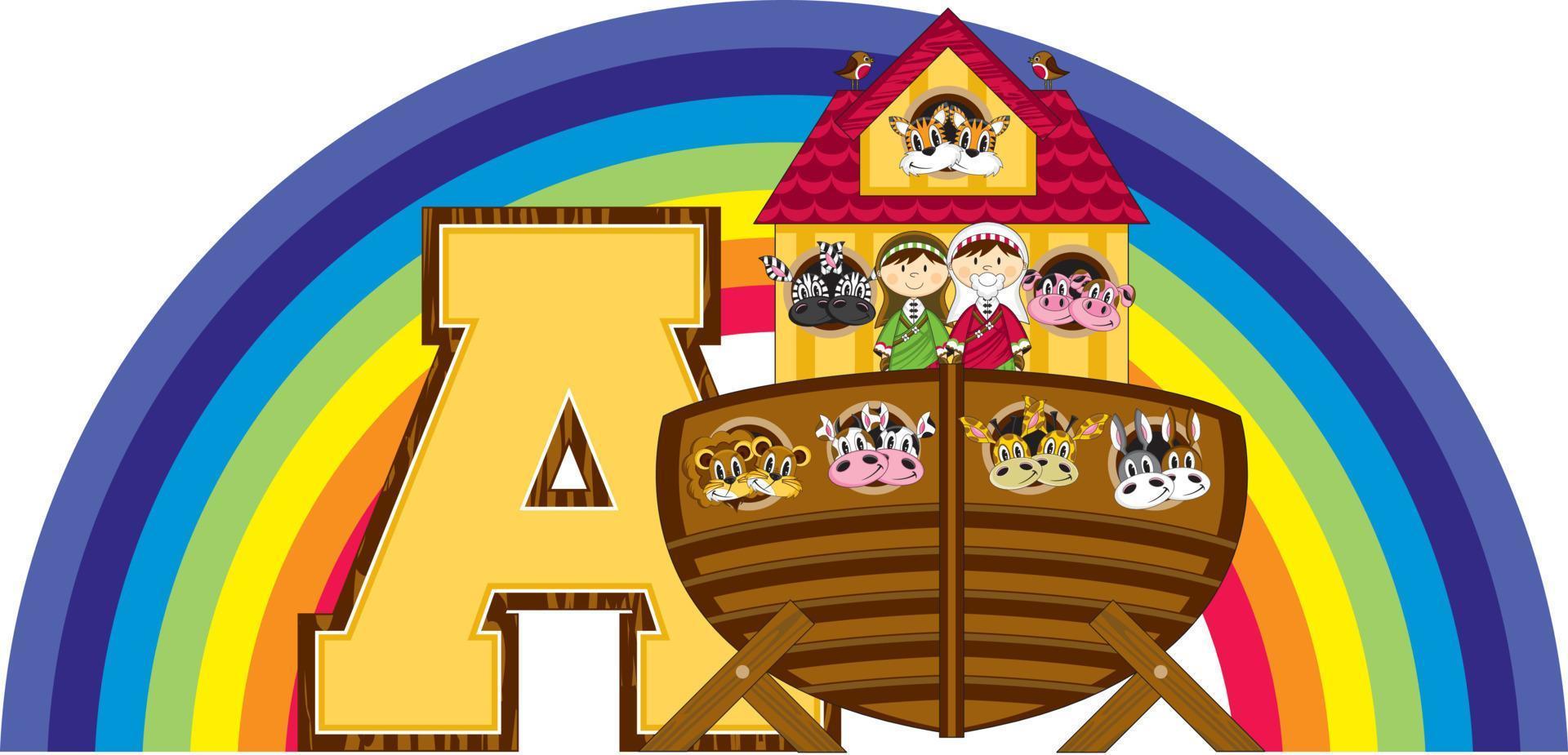 A is for Ark - Noah Alphabet Learning - Biblical Educational Illustration vector