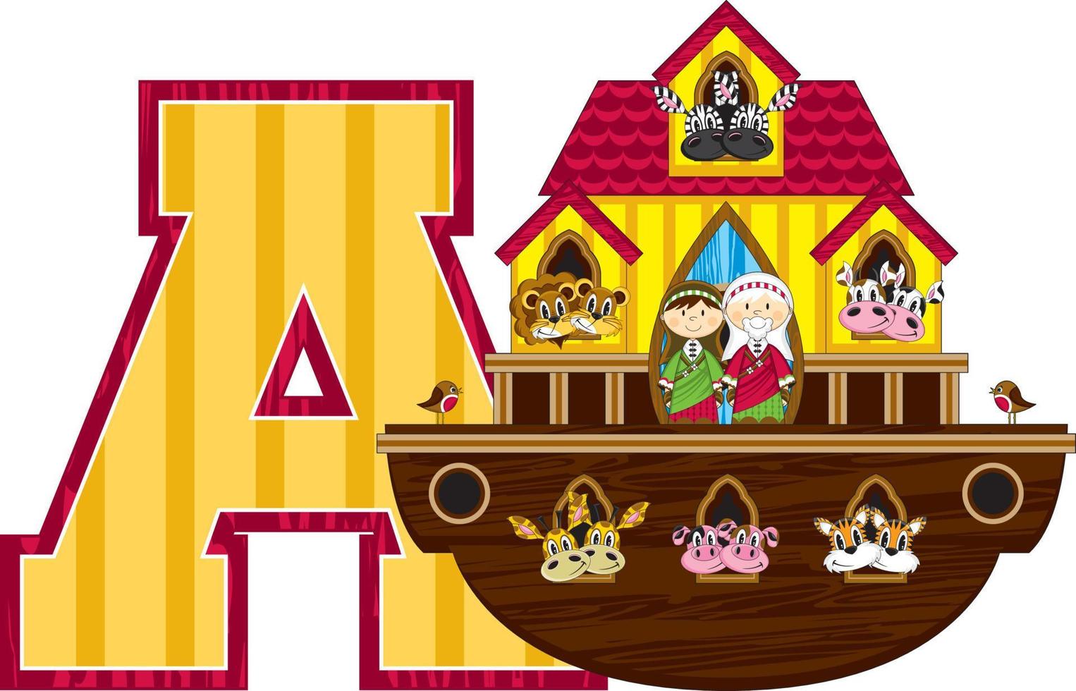 A is for Ark - Noah Alphabet Learning - Biblical Educational Illustration vector