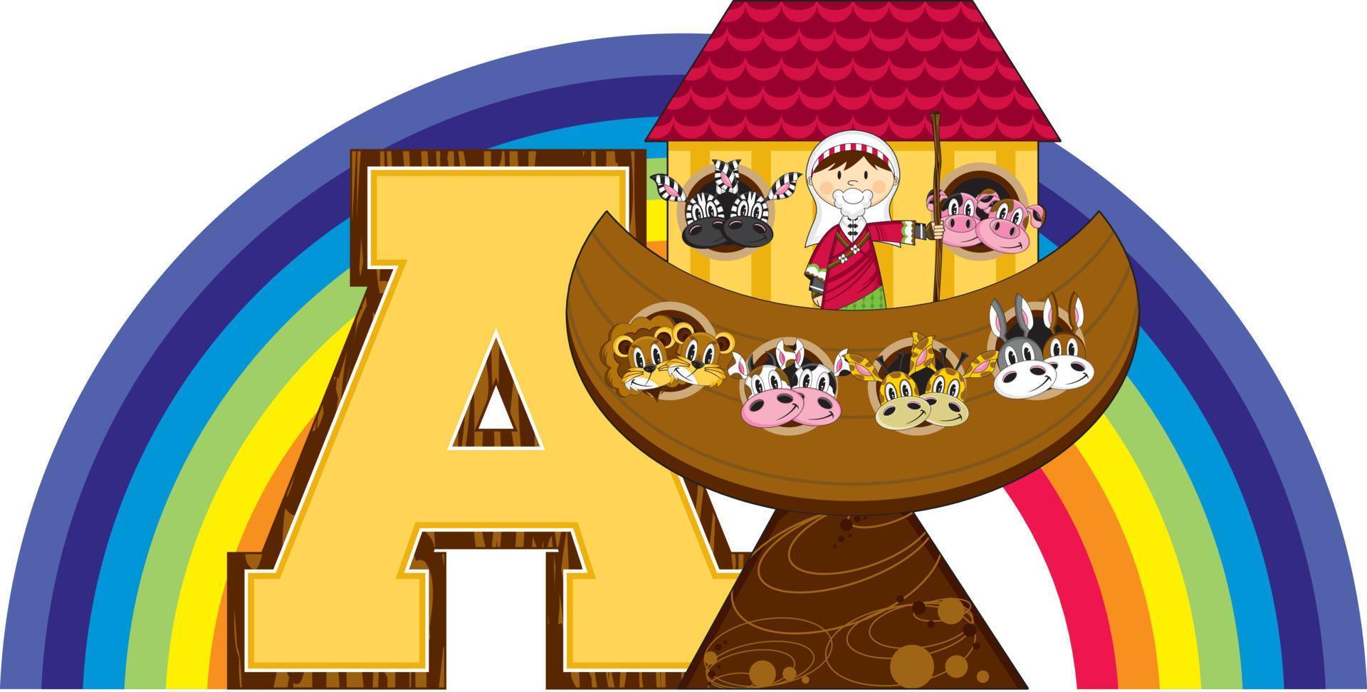 A is for Ark - Noah Alphabet Learning - Biblical Educational Illustration vector