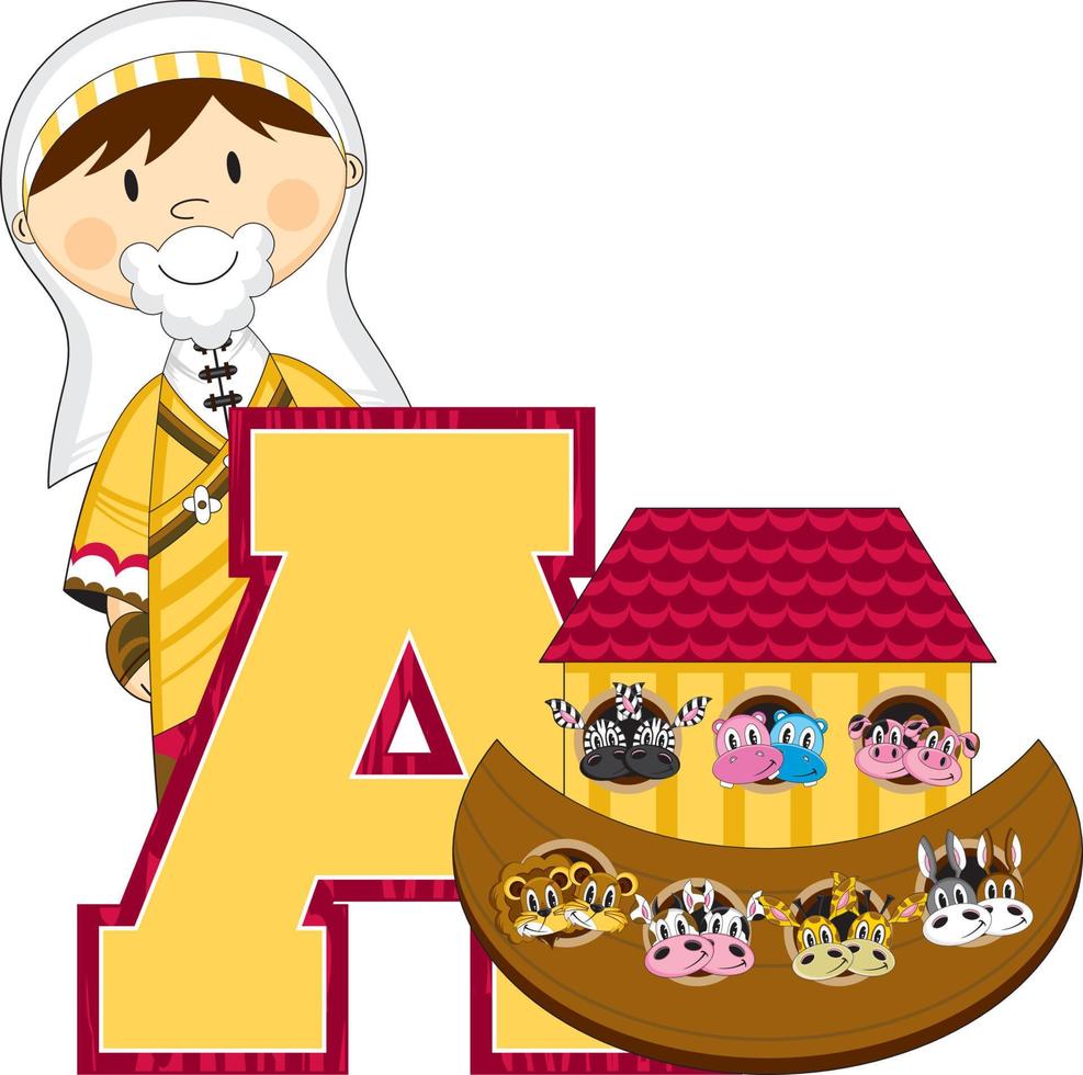 A is for Ark - Noah Alphabet Learning - Biblical Educational Illustration vector