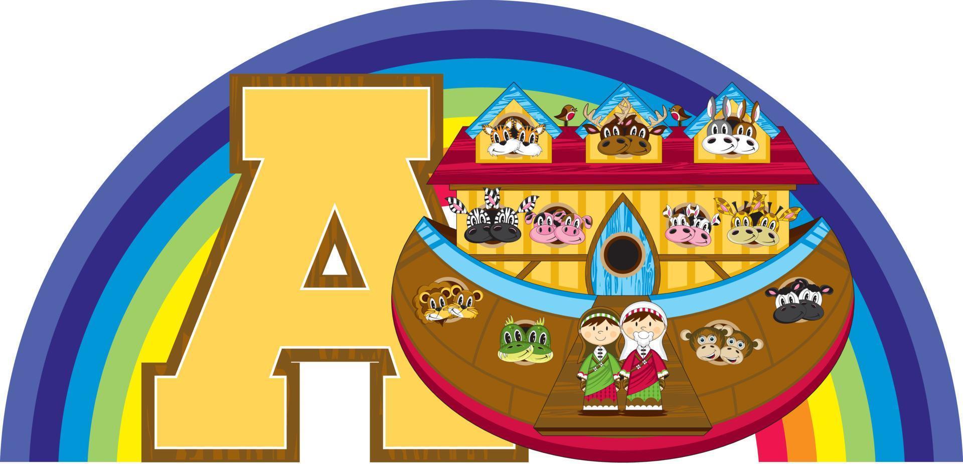A is for Ark - Noah Alphabet Learning - Biblical Educational Illustration vector