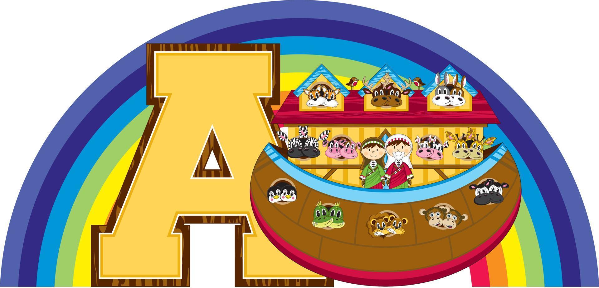 A is for Ark - Noah Alphabet Learning - Biblical Educational Illustration vector