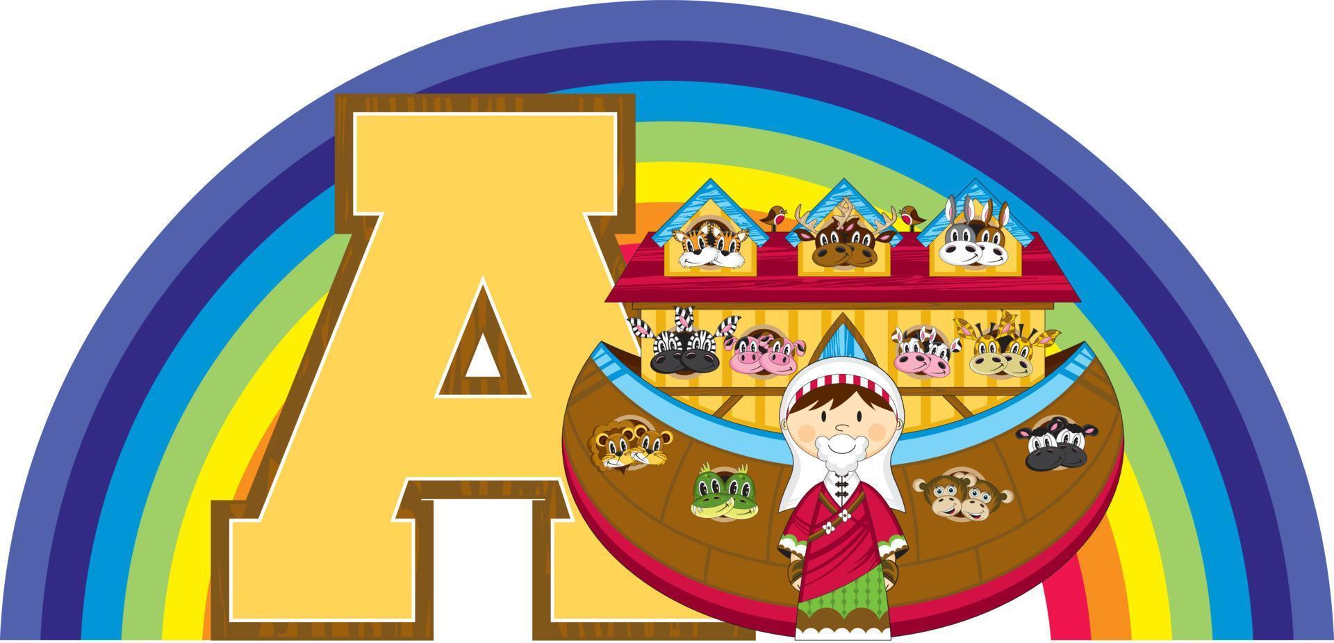 A is for Ark - Noah Alphabet Learning - Biblical Educational Illustration vector
