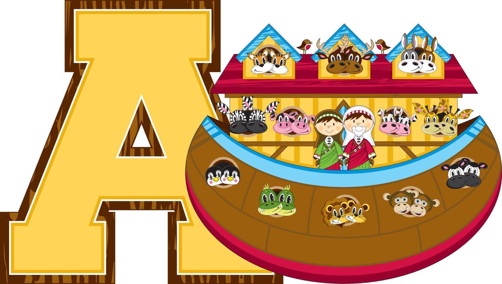 A is for Ark - Noah Alphabet Learning - Biblical Educational Illustration vector