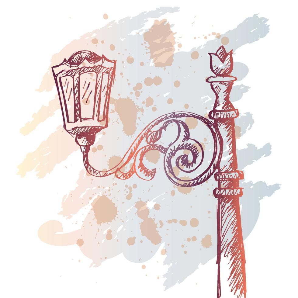 Sketch drawing of old lantern street. vector