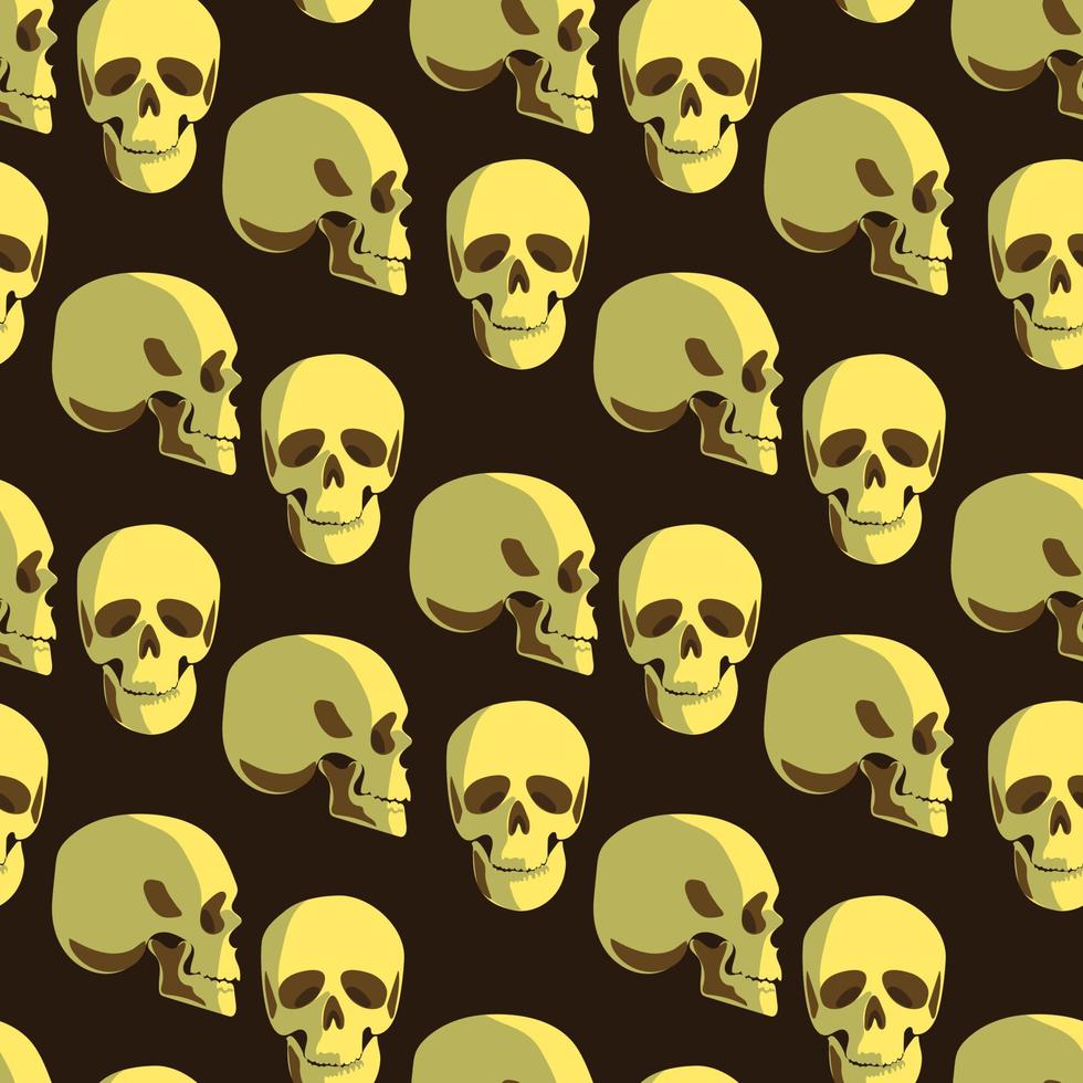 A pattern of skulls from different angles. Background with portraits, human skulls on a brown background. Background for printing for the holiday of the Day of the dead and Halloween vector