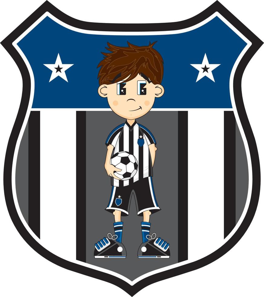Cute Cartoon Soccer Football Player in Shield with Stars - Sports Illustration vector