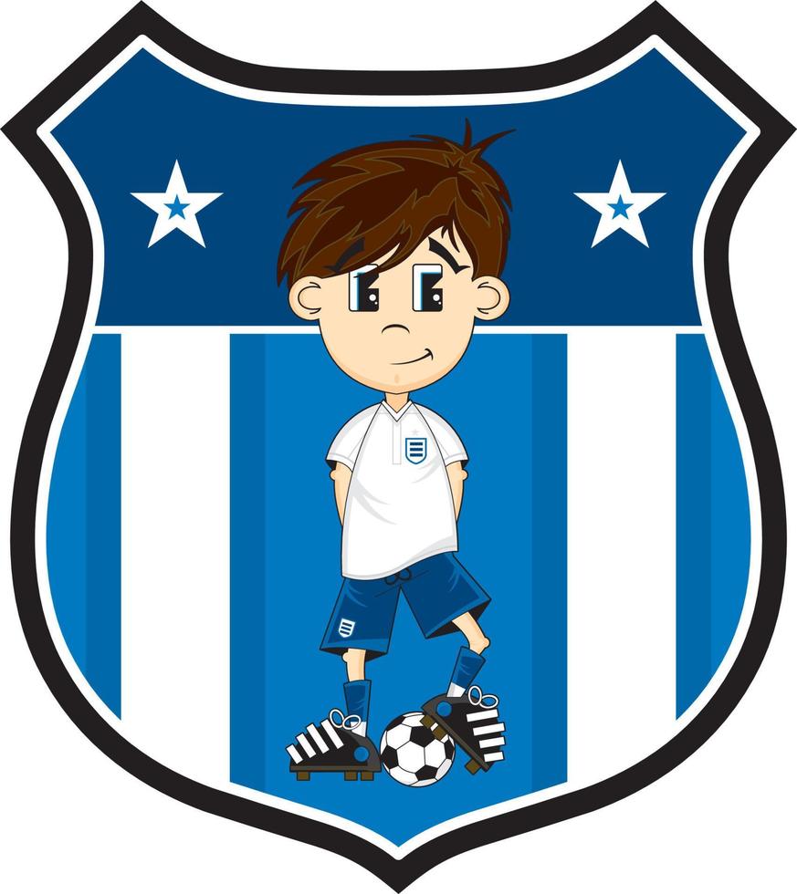 Cute Cartoon England Soccer Football Player in Shield with Stars - Sports Illustration vector