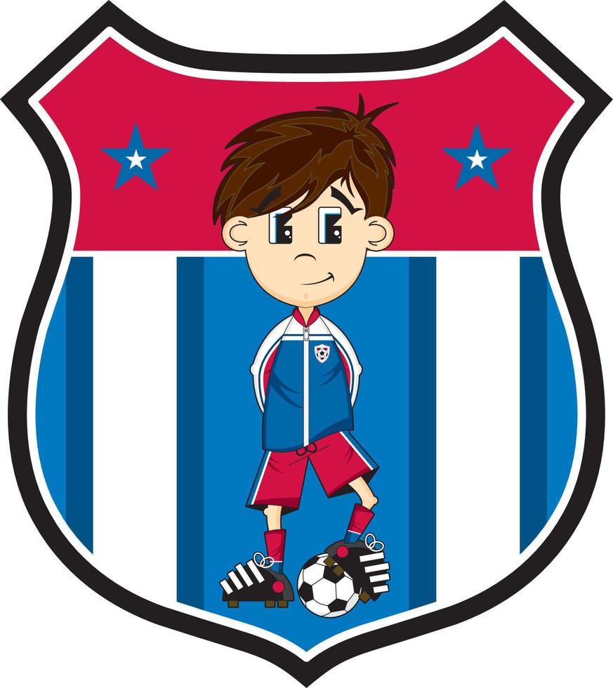 Cute Cartoon England Soccer Football Player in Shield with Stars - Sports Illustration vector