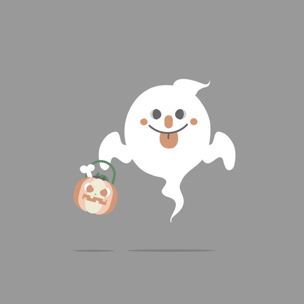 happy halloween holiday festival with ghost and pumpkin, flat vector illustration cartoon character design