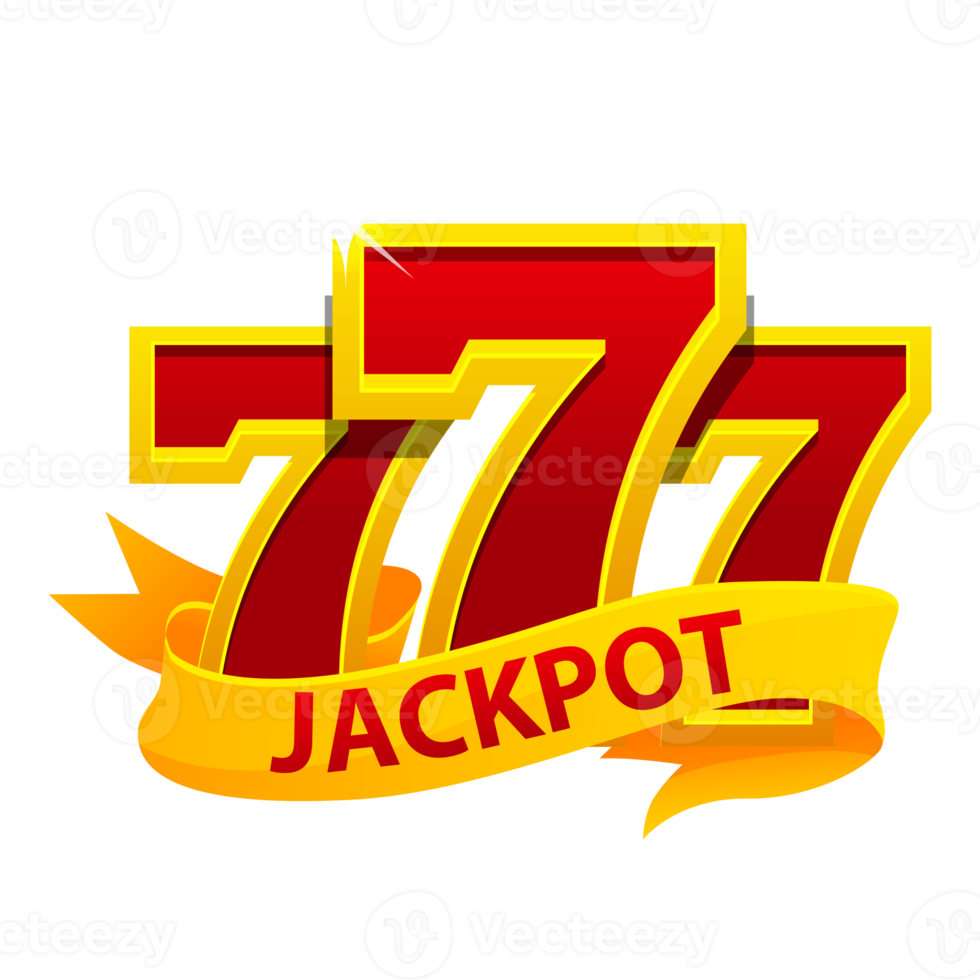Jackpot symbol. 777 and ribbon, isolated png