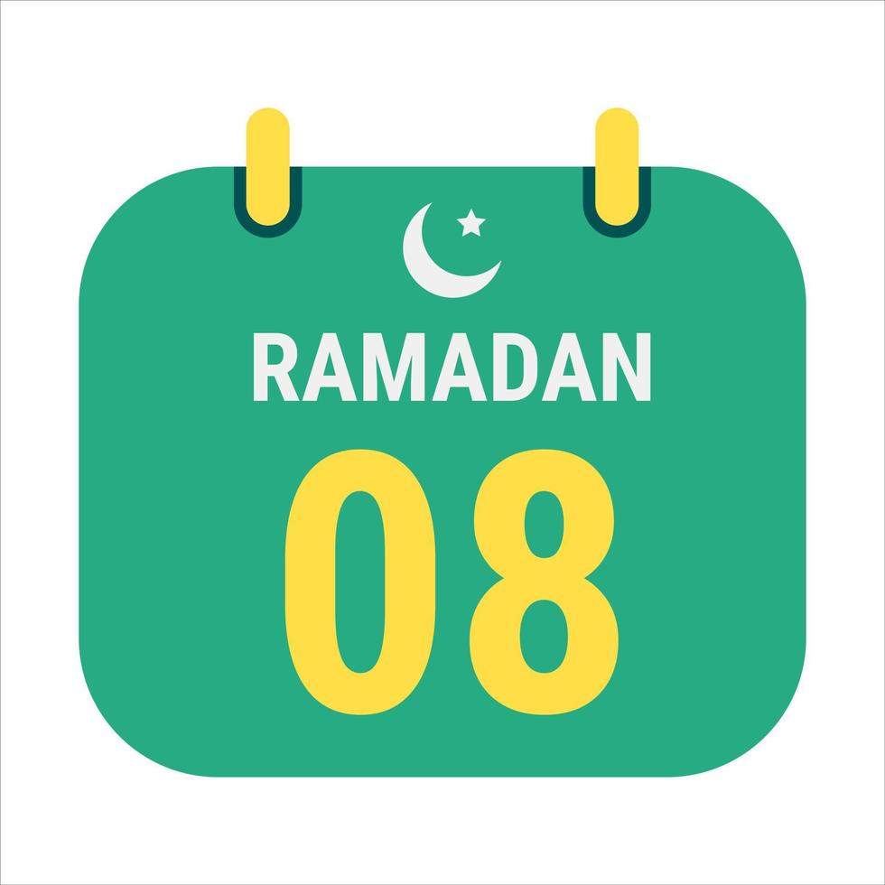 8th Ramadan Celebrate with White and Golden Crescent Moons. and English Ramadan Text. vector