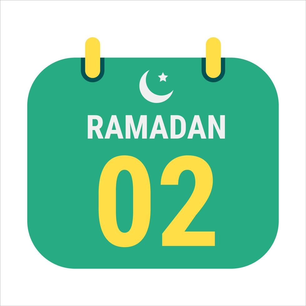 cuenta regresiva a 2do Ramadán celebrar con blanco y dorado creciente lunas y Inglés Ramadán texto. vector